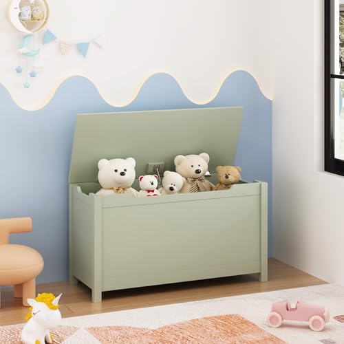 Kids Toy Box Chest, Large Wooden Storage Trunk Bench with Safety Hinged Lid for Ages 3+ Sage - Image 7
