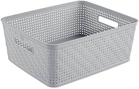 Sterilite Short Basket, Woven Plastic Storage Organizer Bin, Cement,24-Pack - Image 4