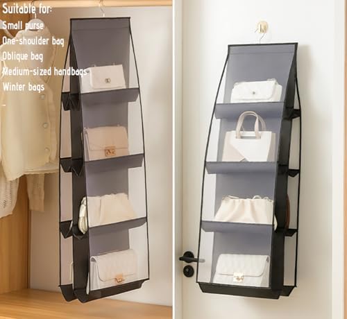 MURRI&MURRDI Hanging Handbag Organizer for Closet, Purse Storage Holder with 8 Clear Mesh Pockets, Space Saving Purse Hanger for Wardrobe, Black - Image 3