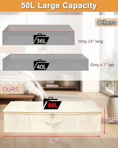 punemi 6 inch Tall Sturdy Under Bed Wedding Dress Storage Box, 2Pack, Beige - Image 2