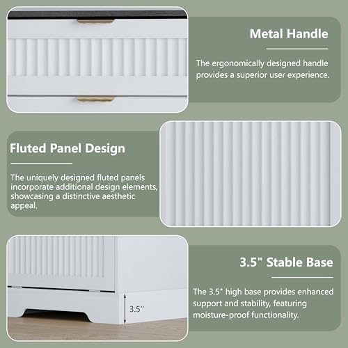 13 Gallons Tilt Out Trash Can Cabinet, Fluted Trash Cabinet, White - Image 5