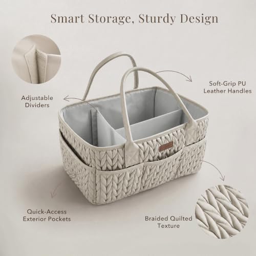 Konssy Baby Diaper Caddy Organizer, Braided Quilted Design with PU Handles - Image 3