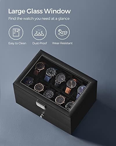 SONGMICS 20-Slot Watch Box, 2 Layers, Glass Lid, Lockable - Image 5