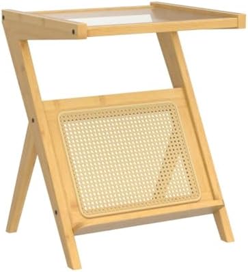 Bamworld Rattan Side Table Boho Nightstand with Storage Shelf - Image 4