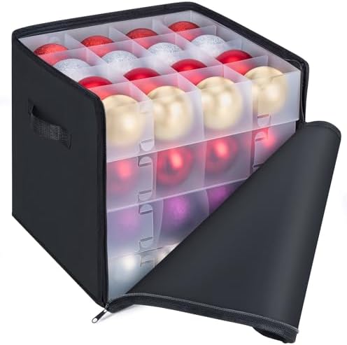 BALEINE Christmas Ornament Storage Box with Dividers, Premium Holiday Ornaments Storage Container Bin for Xmas Decorations (64 Ball, Black, Soft) by BALEINE