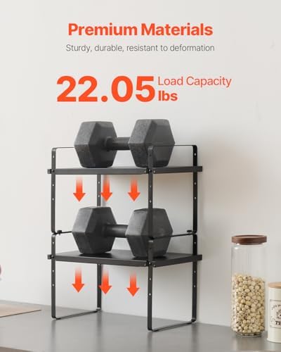 VEVOR Adjustable Kitchen Cabinet Shelf Organizer, Expandable 2 Tier Cabinet Shelf, Stackable Countertop Organizers and Storage Risers, Pantry for Kitchen Bathroom Office, Black - Image 5