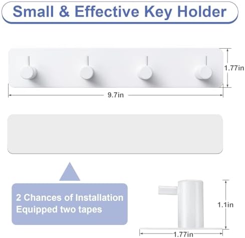 Key Holder with 4 Hooks,Adhesive Key Hanger Organizer for Wall Mount - Image 2