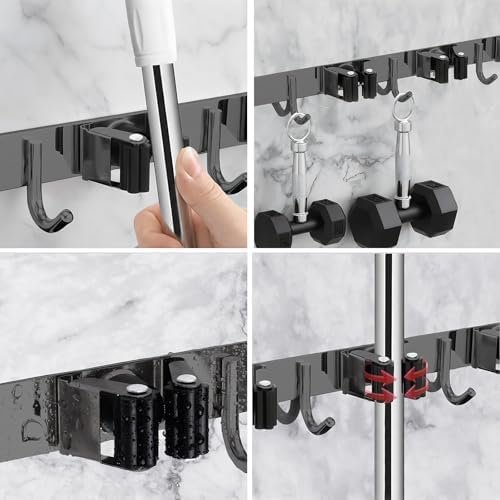 2 Packs SUS304 Heavy Duty Mop and Broom Holder Wall Mount - Image 2