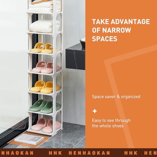 5 Tiers Vertical Shoe Rack, Narrow Free Standing Shoe Storage Organizer for Entryway and Small Closet, Stackable Shoe Holder Shelf Stability DIY, Beige - Image 4
