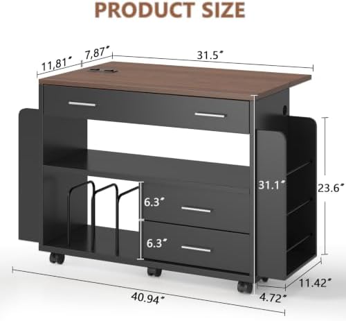 Gift Wrapping Station Cart with Foldable Drop Leaf, Crafting Storage Table - Image 2