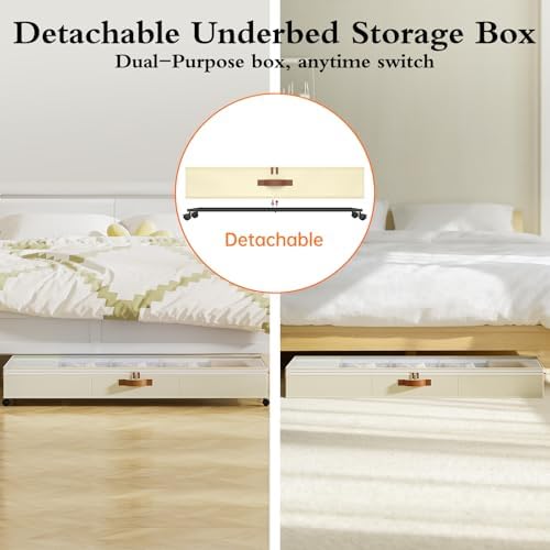 Yecaye 85 L Under Bed Storage with Wheels, 2 Pack Under Bed Storage Containers with Adjustable Dividers & Lids, Large Rolling Underbed Organizer Bins Drawers for Clothes, Shoes, Blankets Toys, Beige - Image 5
