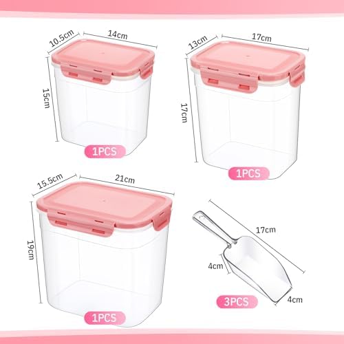 Patelai 6 Pcs Dog and Cat Food Storage Containers 2 Scoops, Pink - Image 2