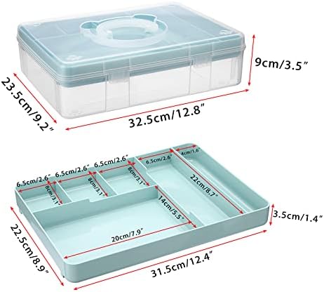 BTSKY 2-Tier Cute Bear Storage Box with Removable Divided Tray Portable Clear Plastic Art Craft Supply Organizer Stackable Home Office Supplies Storage Container for Pens Notes A4 papers etc (Blue) - Image 3
