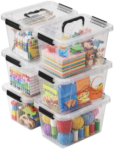 Citylife 7 Qt Clear Plastic Storage Bins with Lids and Handle Small 6 Pack by CitylifeHomeOrganization