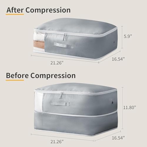 DIMJ Comforter Storage Bag - Large Capacity Ultra Space Saving Self Compression Organize for Duvet, Pillow, Bedding, Blanket Storage Organizer Nylon Compression Bags, Sheet Storage with Zipper - Image 3