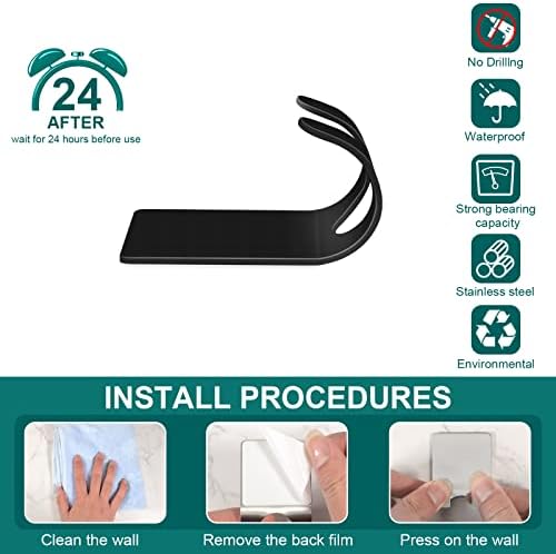 CGBE Shower Holders for Razors, 2 Pack Squeegee Holder and 2 Pack Razor Holder, Razors Holder for Shower Heavy Duty Waterproof Hook for Squeegee Loofah - Black - Image 4