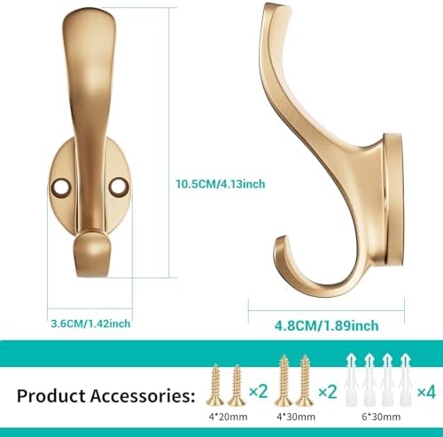 Coat Hooks Heavy Duty - Easy to Install Metal Towel Hooks Fashionable Wall Hooks for Hanging Hat, Towel, Key, Robe, Scarf, Bag, Cap (10 PCS Gold) - Image 2