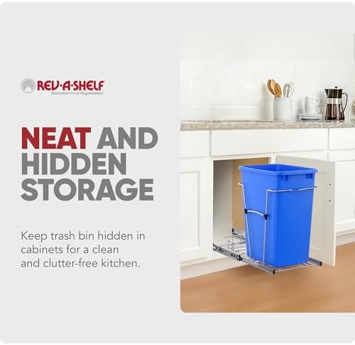 Rev-A-Shelf Pullout Trash Can for Under Kitchen Cabinets 35 Qt Garbage Waste Recyling Bin with Full Extension Slides, Blue, RV-12KD-22C-S - Image 5