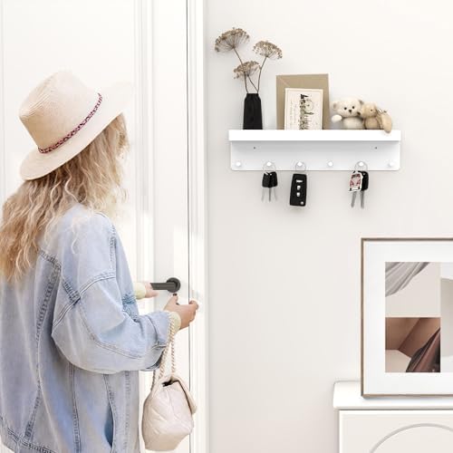 MKO Key Holder Wall Mount, Adhesive Key Hanger with 6 Hooks for Wall, White - Image 2