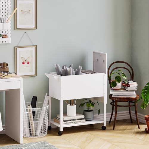 MIIIKO Mobile File Cart with Lock, Rolling File Cabinet Hanging Letter/Legal File Folders with Lockable Sliding Cover, White File Organizer on Wheels - Image 6