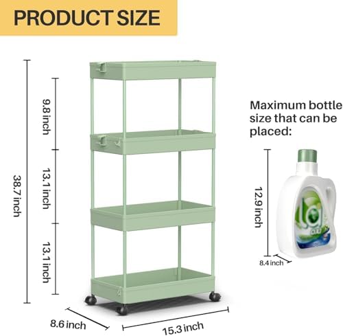 SPACELEAD 4 Tier Rolling Cart with Wheels, Storage Craft Art Trolley Organizer Serving, 3 Hanging Baskets Easy Assembly, for Office, Living Room, Kitchen - Image 4