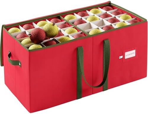 Christmas Ornament Storage Box - Red, Fits 128 Ornaments - Organizer With Dividers & Handles by URBUNDY