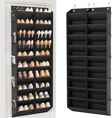 LANTEFUL Over the Door Shoe Organizer, Hanging Shoe Rack for Closet Door Shoe Storage for 30 Pairs Sneaker and Boots, Large Shoe Holder for Door with 10 Side Pockets, Space Saving, Black by LANTEFULforTidyingHouse