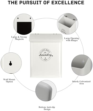 SACREDAY Magnetic Lint Bin for Laundry Room Organization and Storage with Brush, Wall-Mounted Dryer Lint Bin for Room Decor, Space-Saving Trash Can (Cream) - Image 3