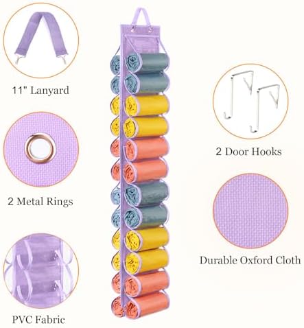 Lirex Hanging Yoga Legging Storage Organizer with 24 Pockets, Foldable Oxford Cloth Hanging Closet Organizer Shirts Jeans Storage Hanger Socks Holder for Family Closet Bedroom, Purple - Image 3