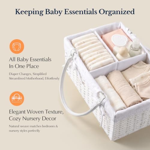 Yecaye Large Baby Diaper Caddy Organizer, Paper Rope Storage Baskets, White - Image 3