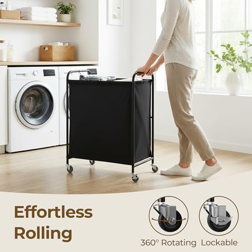 GRANNY SAYS 2 Section Laundry Sorter, 130L Large Hamper Basket with Wheels - Image 5