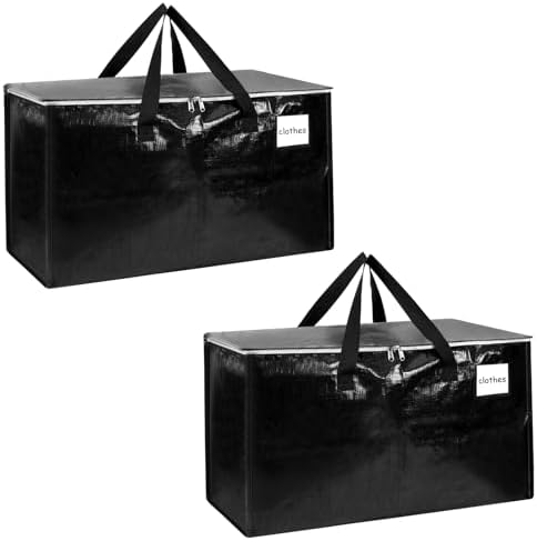 2-Pack Extra-Large Heavy-Duty Storage Totes with Reinforced Handles, Durable Zippers & Waterproof Material — Perfect for Space-Saving, Moving, Shipping and Travel (Black) by Arzerlize
