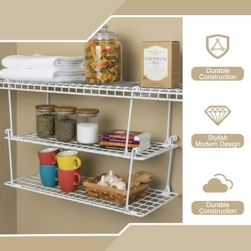 Leinuosen 2 Pack Stackable Wire Shelves 21.5'' x 10.75'' x 7.87'', Stack and Hang Wire Shelves for Closet, Space Saving White Shelf Extender for Closet, Kitchen, Laundry Room, Bathroom, Pantry - Image 4