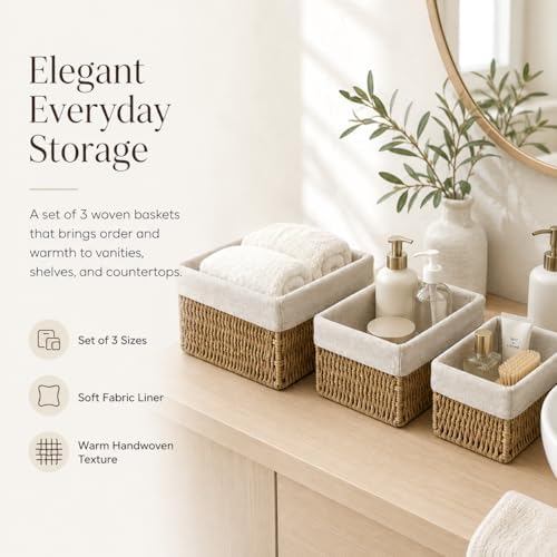 Wicker Storage Baskets Set of 3, Bathroom & Shelf Bins - Image 2