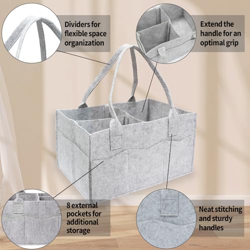 2 Pack Diaper Caddy Organizer, Portable Baby Caddy Organizer with Handle, Collapsible Nursery Storage Bin and Gift Baskets for Girls and Boys - Newborn Essentials, Baby Shower Gifts (Gray) - Image 3