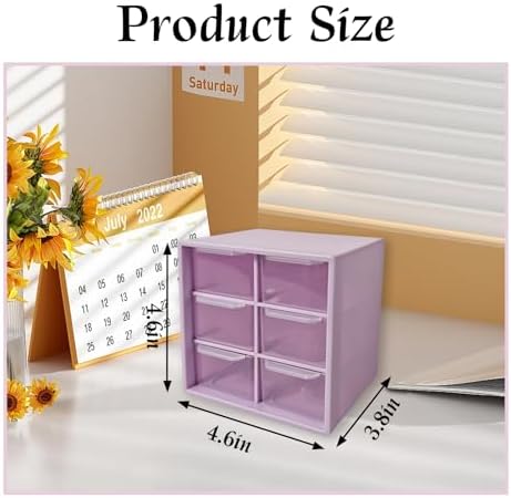 Small Mini Drawer Organizer for Desk, 6 Drawers, 4.7" x 4.7" x 3.8" Purple - Image 2