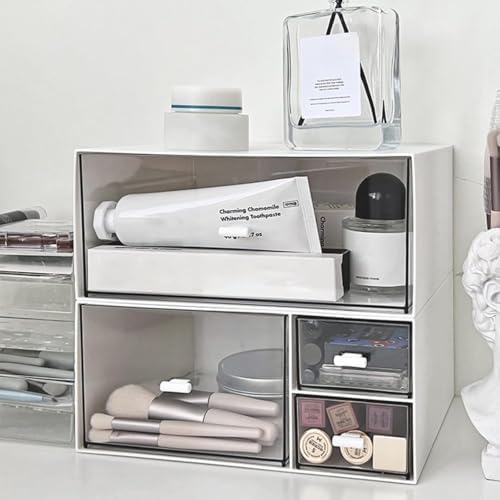 Desk Organizer Stackable Storage Drawers with 3 Compartments Stackable Drawers Great for Desk Storage, Makeup Storage Bathroom Organization Accessories Etc (White) - Image 2