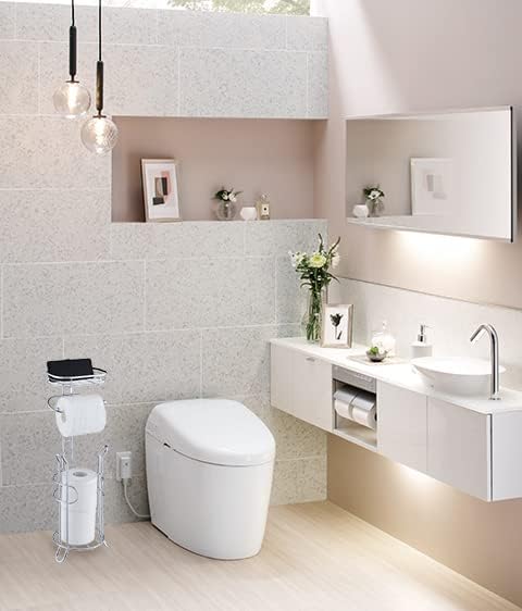 SunnyPoint Bathroom Heavyweight Toilet Tissue Paper Roll Storage Holder Stand with Reserve and Shelve, The Reserve Area Has Enough Space to Store Mega Rolls. (Chrome) - Image 5