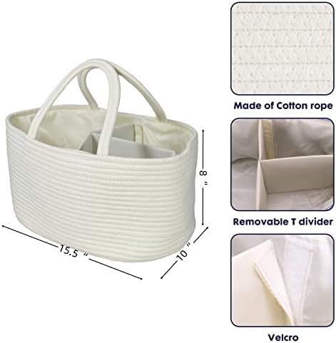 XUANGUO Large Cotton Rope Baby Diaper Caddy Organizer Basket with White - Image 3