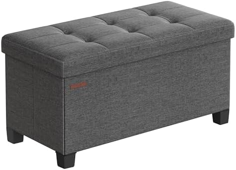 SONGMICS Storage Ottoman Bench, Foldable Foot Rest with Legs, 15 x 30 x 15.2 Inches, End of Bed Bench, Storage Chest, Load up to 660 lb, for Living Room, Bedroom, Entryway, Slate Gray ULSF16GYZ by SONGMICSbySONGMICSHOME