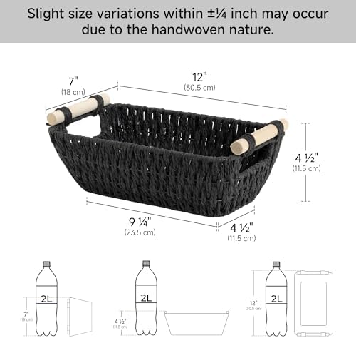 StorageWorks Wicker Storage Baskets for Shelves, 2 Pack Black Small Basket - Image 3