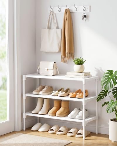 Kitsure Shoe Rack - Non-Woven Shoe Rack Shelf, Shoe Organizer for Closet, Entryway, Garage & Corridor, Stackable Shoe Shelves, 27.5" Wide - 3 Tier, White - Image 2
