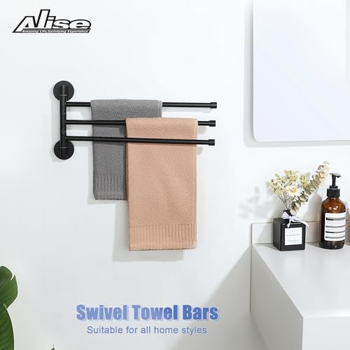 Alise 3 Arm Swivel Towel Rack, Matte Black Swivel Out Towel Bar, 13.9 Inch - Image 2