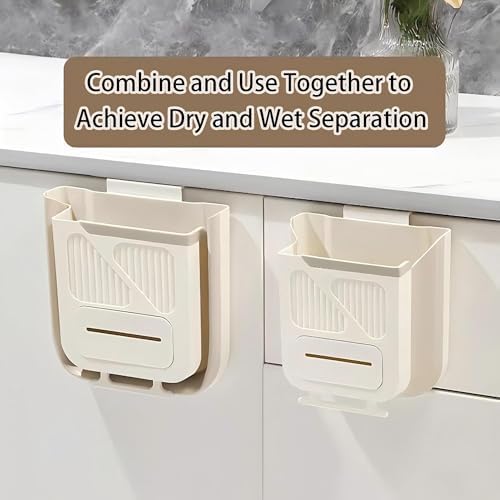 Hanging Trash Can for Kitchen Cabinet Door with 120 Garbage Bags, 1.6 Gallon Collapsible Trash Bin for Under Sink, Bathroom, Car, RV, Office (SmallCream) - Image 7