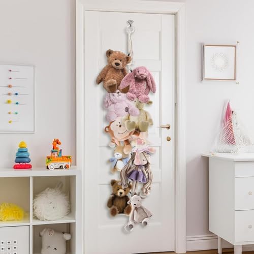 Munzong 80" Beige Hanging Stuffed Animal Storage Chain with 20 Metal Clips - Image 3