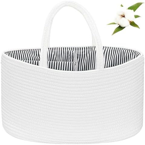 X-Large Baby Diaper Caddy Organizer, Cotton Rope Nursery Storage Basket by ABenkle