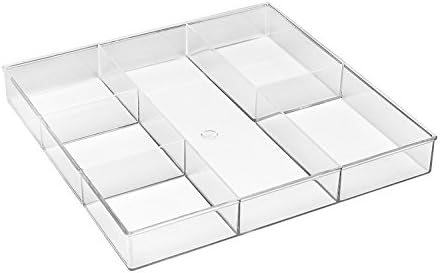 Whitmor Clear 6-Section Drawer Organizer | For Makeup & Accessories | Sturdy Resin | 11.9 x 11.9 x 1.7 Inches | Pack of 6 by Whitmor