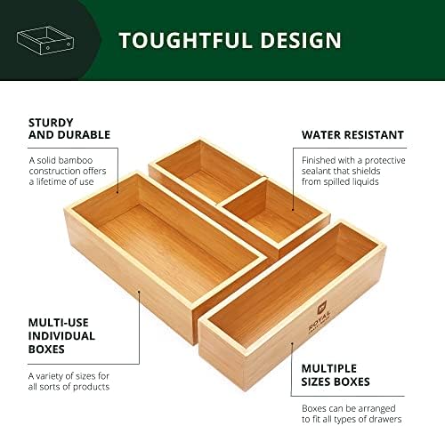 ROYAL CRAFT WOOD Luxury Bamboo Drawer Organizer Storage Box, Bin Set - Multi-Use Drawer Organizer for Kitchen, Bathroom, Office Desk, Makeup, Jewelry (3 Boxes) - Image 3