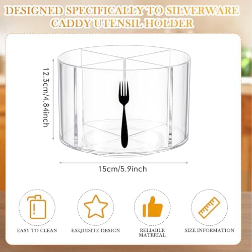 360° Rotating Acrylic Utensil Caddy, 4 Compartment Plastic Silverware Cutlery Holder Countertop Flatware Storage Organizer for Kitchen Office Desk Picnic Camping Party - Image 2