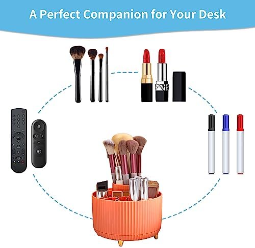 Marbrasse Desk Organizer, 360-Degree Rotating Pen Holder, Desk Organizers and Accessories with 5 Compartments Pencil Holder, Art Supply Storage Box Caddy for Office, Home（Orange） - Image 6